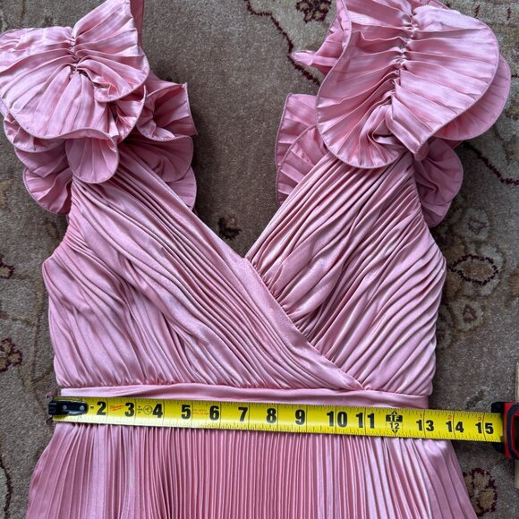 Mac Duggal Satin Fit and Flare Gown with Sweetheart Neckline Ruffle Cap Sleeves - Picture 5 of 10